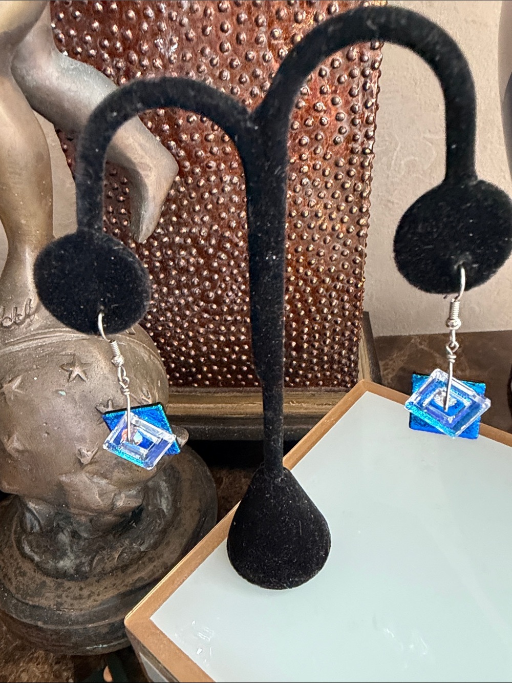 Artisan made blue glass clear glass and crystal aurora borealis flash crystal